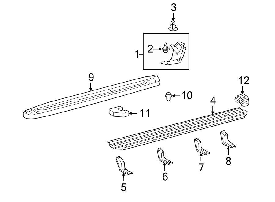 Diagram Pillars. Rocker & floor. Exterior trim. for your 2012 Toyota Tundra 4.6L V8 A/T RWD Base Crew Cab Pickup Fleetside 