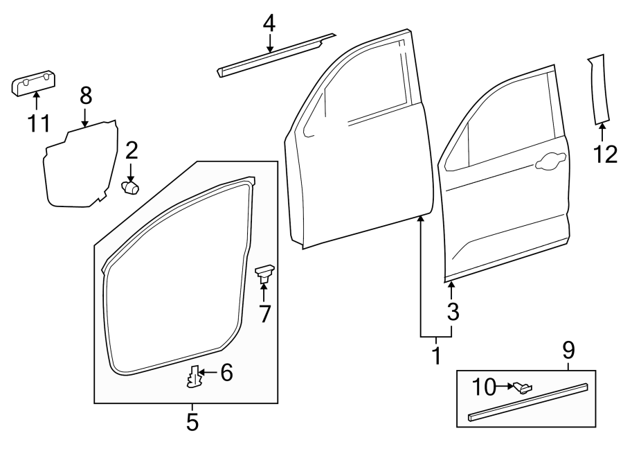 Diagram FRONT DOOR. DOOR & COMPONENTS. EXTERIOR TRIM. for your 2010 Toyota FJ Cruiser   