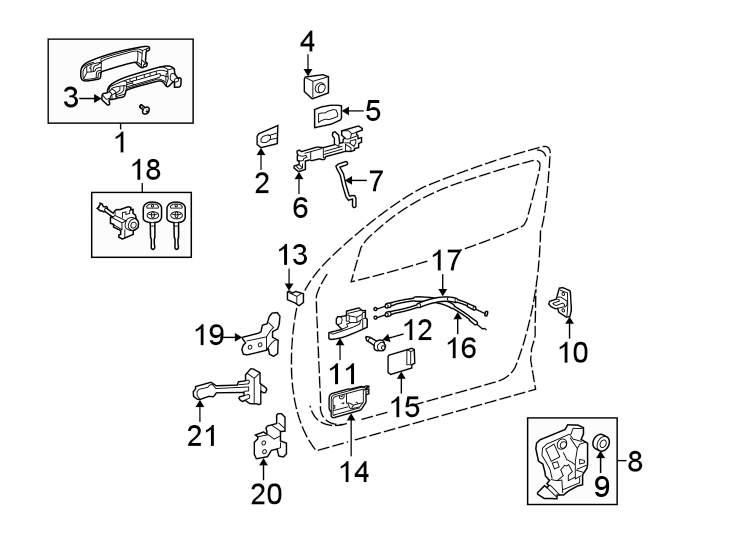 Diagram FRONT DOOR. LOCK & HARDWARE. for your 2021 Toyota Highlander   