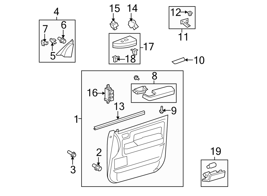 Diagram Front door. Interior trim. for your 2022 Toyota Corolla Cross   