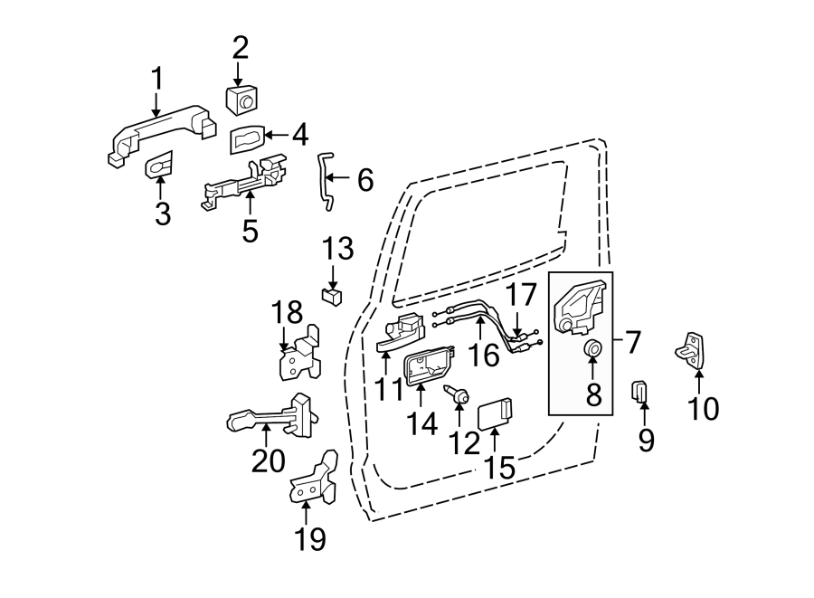 Diagram Rear door. Lock & hardware. for your 2016 Toyota Sequoia  SR5 Sport Utility 