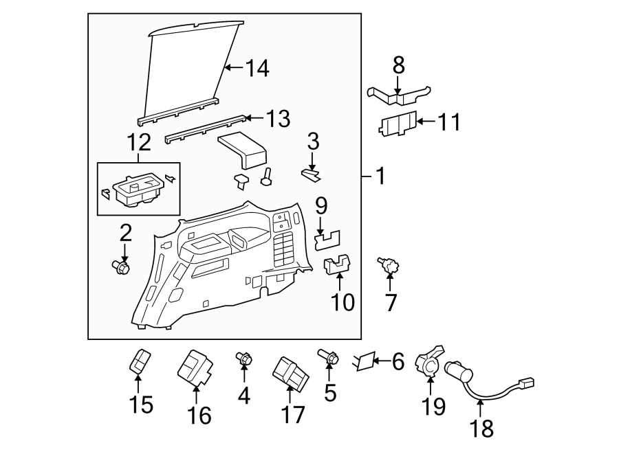 Diagram QUARTER PANEL. INTERIOR TRIM. for your 2015 Toyota Tundra   