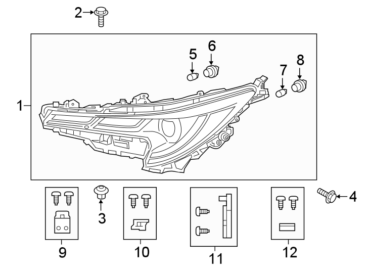 Diagram FRONT LAMPS. HEADLAMP COMPONENTS. for your 2023 Toyota Prius Prime   