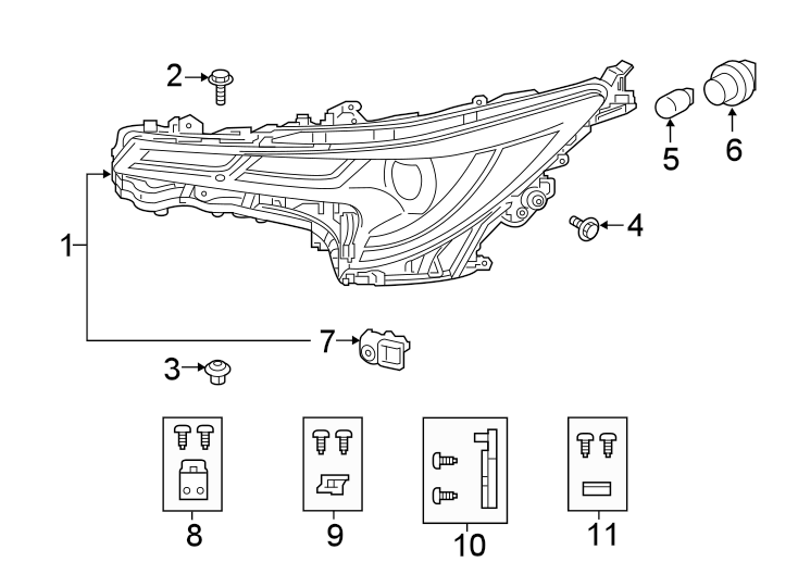 Diagram FRONT LAMPS. HEADLAMP COMPONENTS. for your 2018 Toyota Prius Prime   