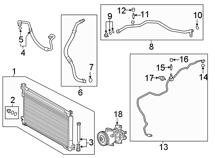 Diagram AIR CONDITIONER & HEATER. COMPRESSOR & LINES. CONDENSER. for your 2019 Toyota Camry   