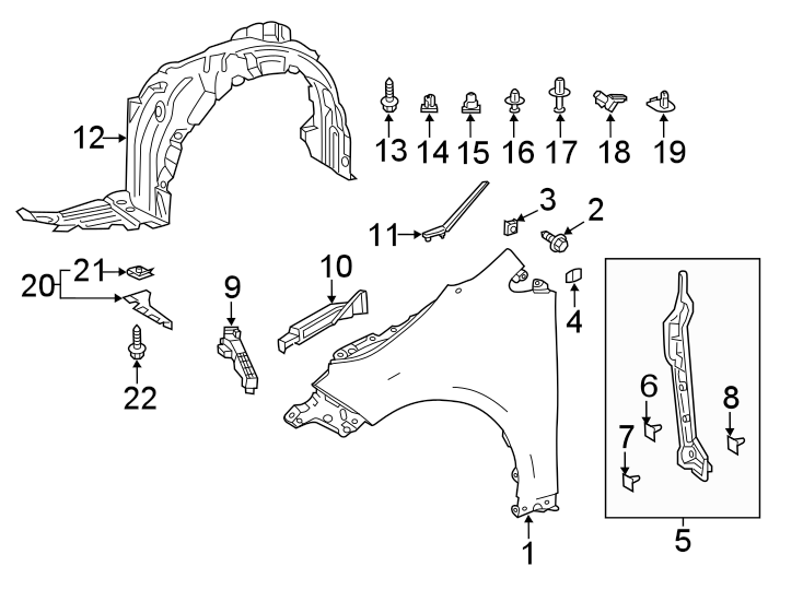 Diagram FENDER & COMPONENTS. for your 2009 Toyota Corolla   