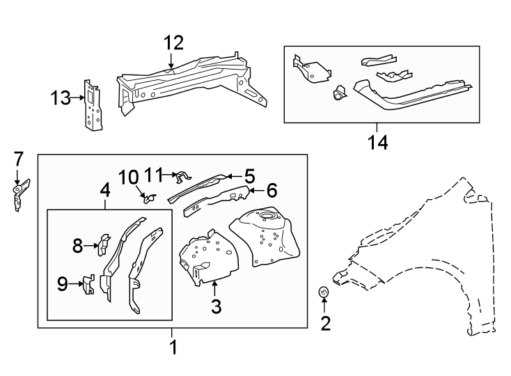 Diagram Fender. Structural components & rails. for your 2012 Toyota Prius v   