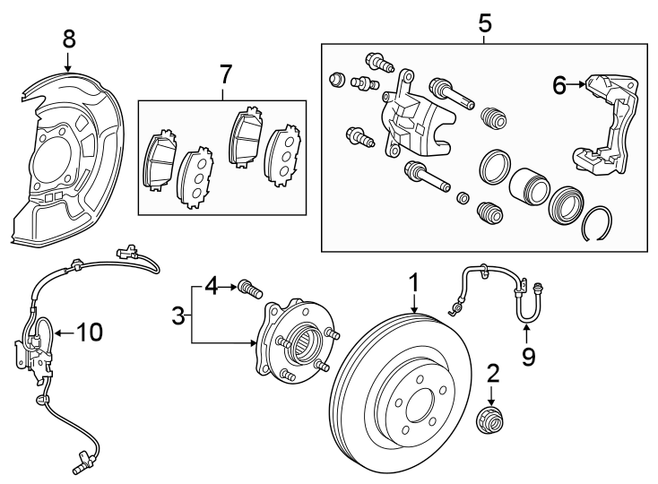 Diagram FRONT SUSPENSION. BRAKE COMPONENTS. for your 2010 Toyota Highlander 3.5L V6 A/T AWD Sport Sport Utility 