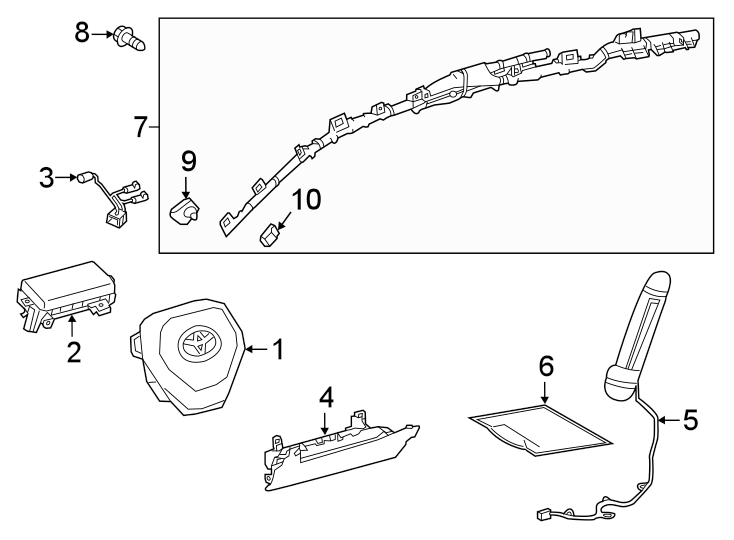 Diagram RESTRAINT SYSTEMS. AIR BAG COMPONENTS. for your 2018 Toyota Prius Prime  Plus Hatchback 