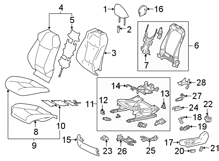 Diagram SEATS & TRACKS. DRIVER SEAT COMPONENTS. for your 2016 Toyota Yaris   