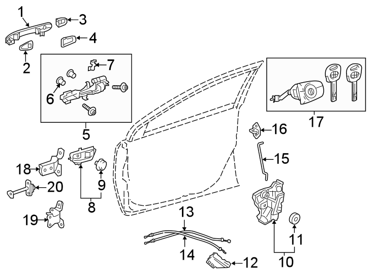 Diagram FRONT DOOR. LOCK & HARDWARE. for your 2022 Toyota Corolla  SE Nightshade Sedan 