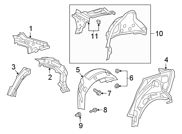 Diagram QUARTER PANEL. INNER STRUCTURE. for your 2020 Toyota Corolla   