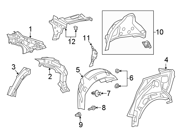 Diagram QUARTER PANEL. INNER STRUCTURE. for your 2020 Toyota Corolla   