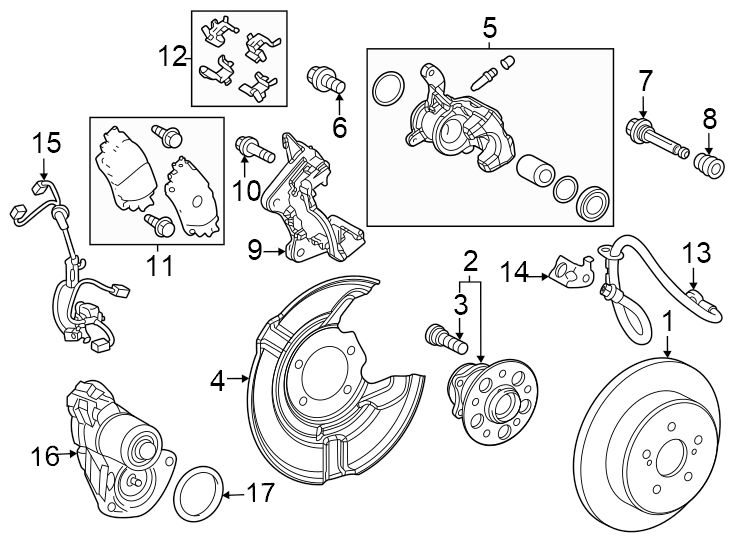 Diagram Rear suspension. Brake components. for your 2020 Toyota Prius   