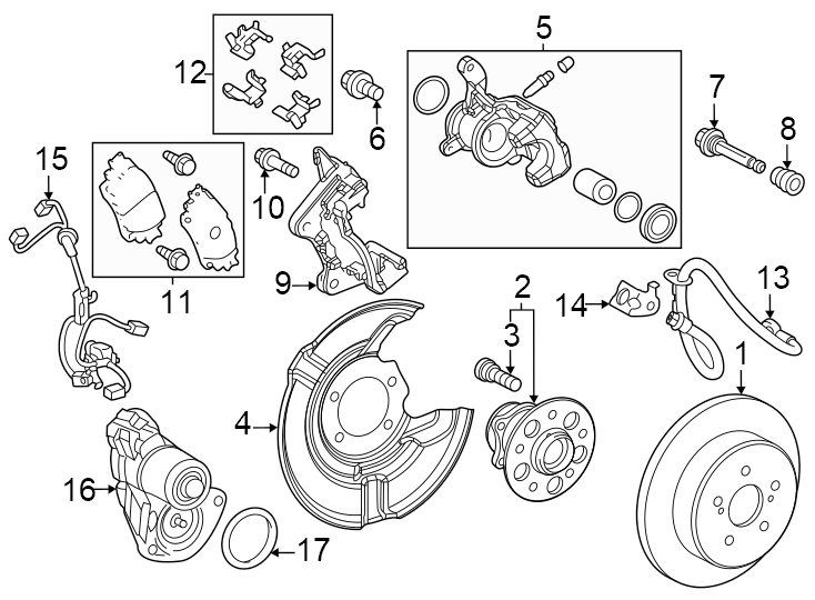 Diagram Rear suspension. Brake components. for your 2022 Toyota Prius AWD-e   