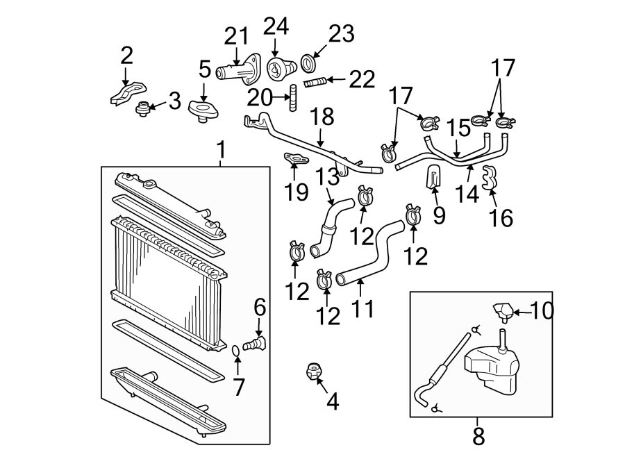 Diagram RADIATOR & COMPONENTS. for your 2012 Toyota Tacoma 4.0L V6 M/T RWD Base Standard Cab Pickup Fleetside 