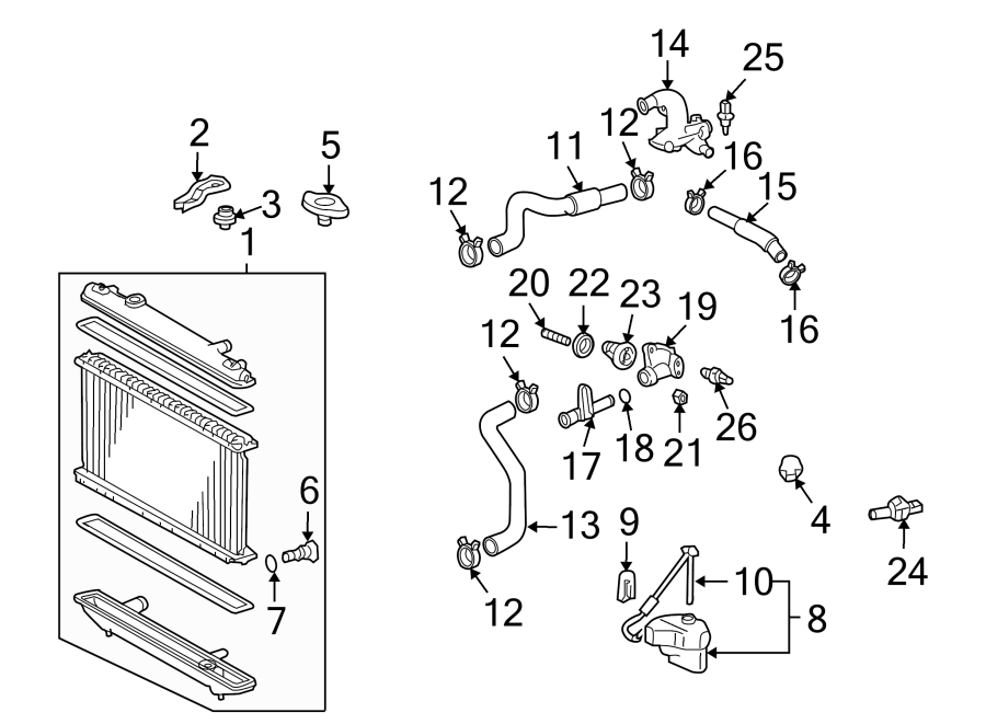 Diagram RADIATOR & COMPONENTS. for your 2008 Toyota Tacoma  Pre Runner Extended Cab Pickup Fleetside 