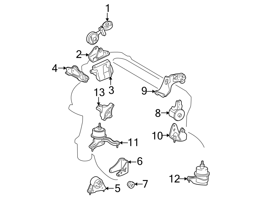 Diagram ENGINE / TRANSAXLE. ENGINE & TRANS MOUNTING. for your 2007 Toyota Prius   