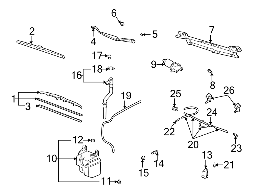 Diagram WINDSHIELD. WIPER & WASHER COMPONENTS. for your 2011 Toyota 4Runner  SR5 Sport Utility 