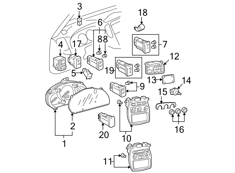 Diagram INSTRUMENT PANEL. CLUSTER & SWITCHES. for your 2019 Toyota Tundra   