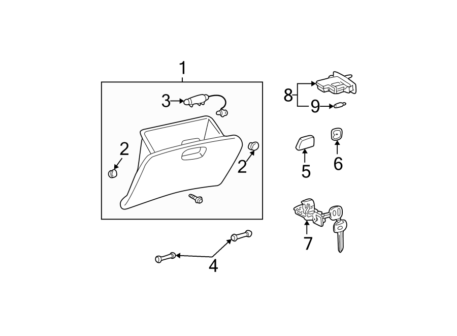 Diagram INSTRUMENT PANEL. GLOVE BOX. for your Toyota