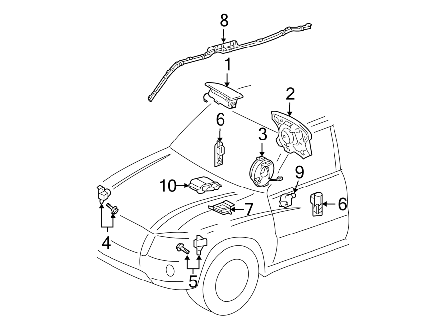 Diagram RESTRAINT SYSTEMS. AIR BAG COMPONENTS. for your 2008 Toyota Highlander   