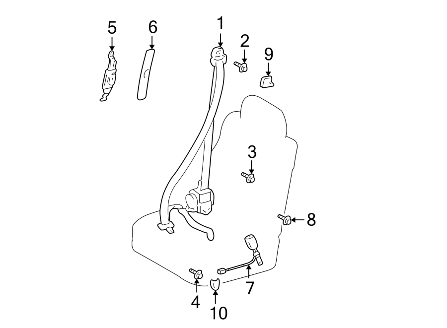 Diagram RESTRAINT SYSTEMS. FRONT SEAT BELTS. for your 2004 Toyota Tacoma 2.4L A/T RWD Base Crew Cab Pickup Fleetside 