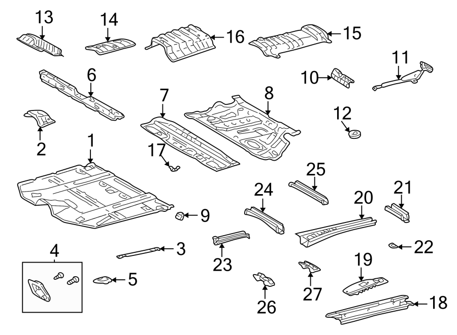 Diagram Pillars. Rocker & floor. Floor & rails. for your 2021 Toyota Camry  XSE Sedan 