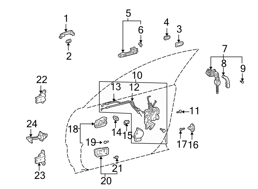 Diagram FRONT DOOR. LOCK & HARDWARE. for your Toyota