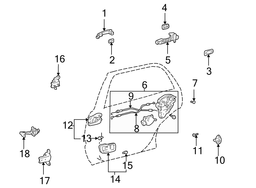 Diagram REAR DOOR. LOCK & HARDWARE. for your 2016 Toyota Sienna  L Mini Passenger Van 