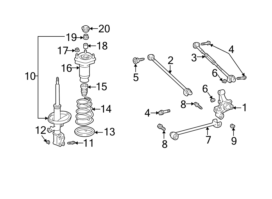 Diagram REAR SUSPENSION. SUSPENSION COMPONENTS. for your Toyota Highlander  