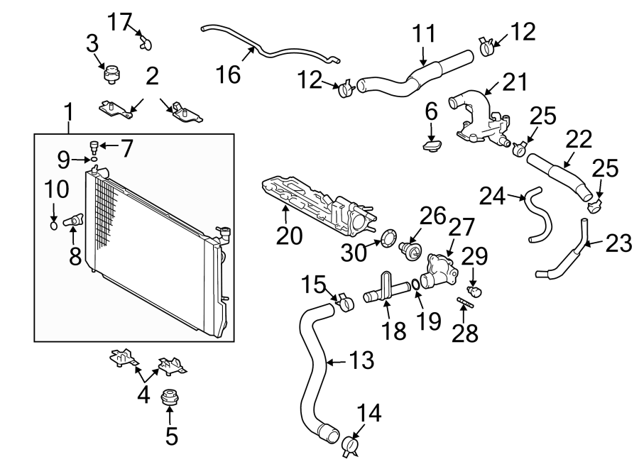 Diagram RADIATOR & COMPONENTS. for your 2024 Toyota Highlander  Hybrid XLE Sport Utility 