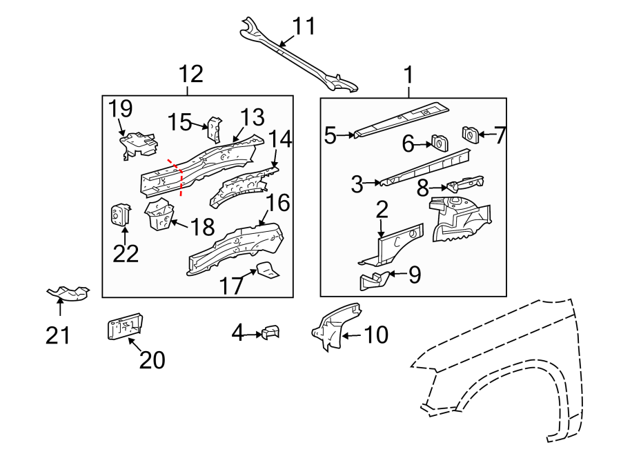 Diagram FENDER. STRUCTURAL COMPONENTS & RAILS. for your 2022 Toyota Prius Prime   