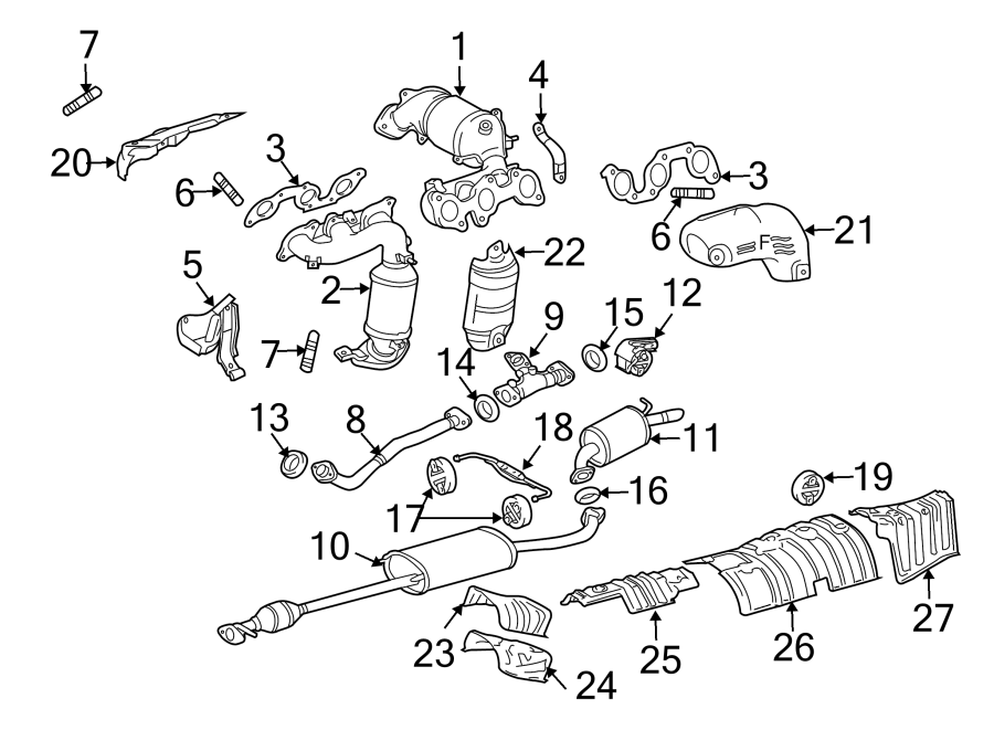 Diagram EXHAUST SYSTEM. EXHAUST COMPONENTS. for your 2021 Toyota Camry 2.5L A/T AWD XLE SEDAN 