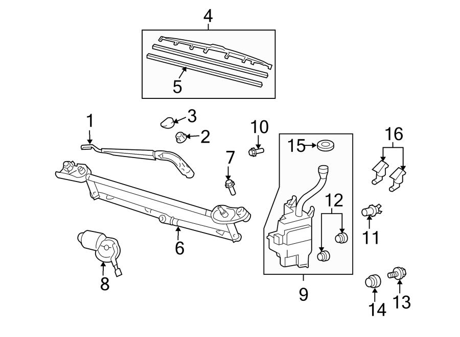 Diagram WINDSHIELD. WIPER & WASHER COMPONENTS. for your 2022 Toyota Corolla  XLE Sedan 