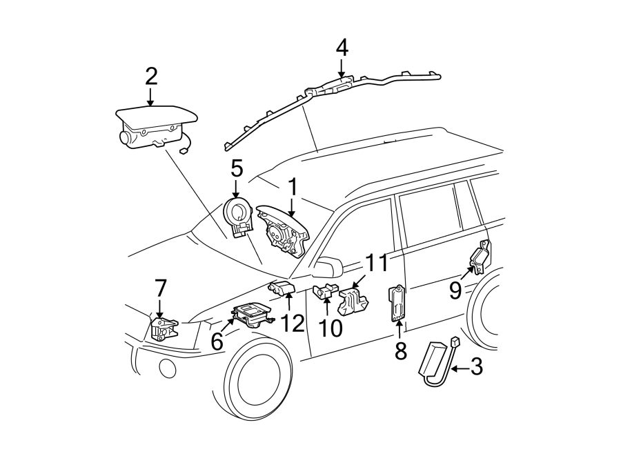 Diagram RESTRAINT SYSTEMS. AIR BAG COMPONENTS. for your 2020 Toyota Avalon  Hybrid XLE Sedan 