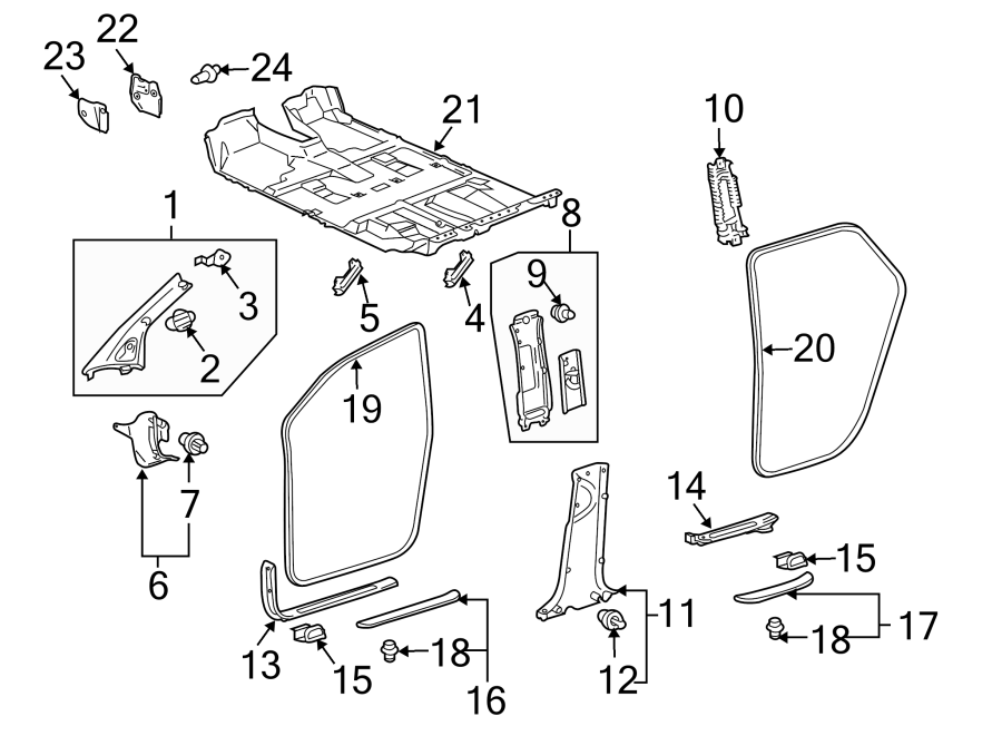 Diagram PILLARS. ROCKER & FLOOR. INTERIOR TRIM. for your 1998 Toyota Avalon   