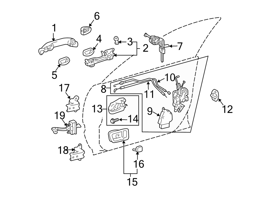 Diagram FRONT DOOR. LOCK & HARDWARE. for your Toyota