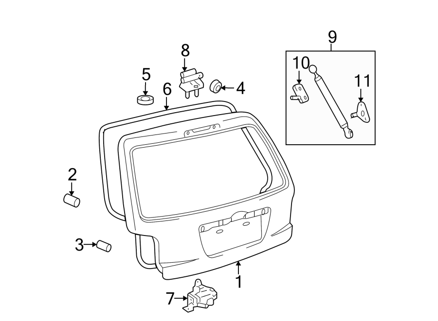 Diagram LIFT GATE. GATE & HARDWARE. for your 1990 Toyota Corolla  DLX Sedan 