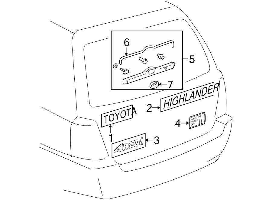 Diagram LIFT GATE. EXTERIOR TRIM. for your Toyota Highlander  