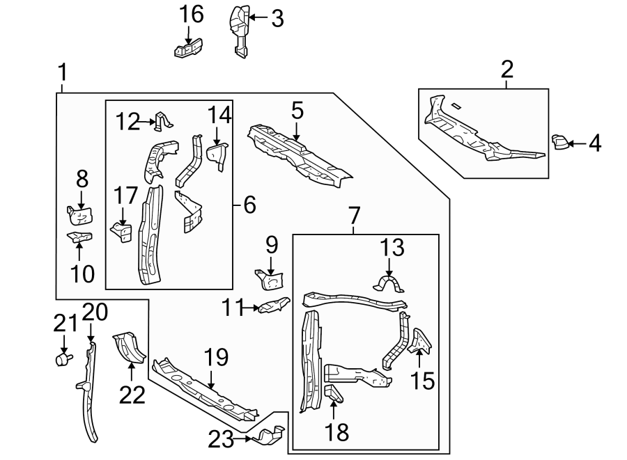 Diagram RADIATOR SUPPORT. for your 2009 Toyota Highlander 3.5L V6 A/T FWD Sport Sport Utility 