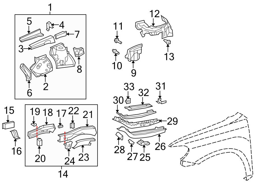 Diagram FENDER. STRUCTURAL COMPONENTS & RAILS. for your 2000 Toyota Avalon   