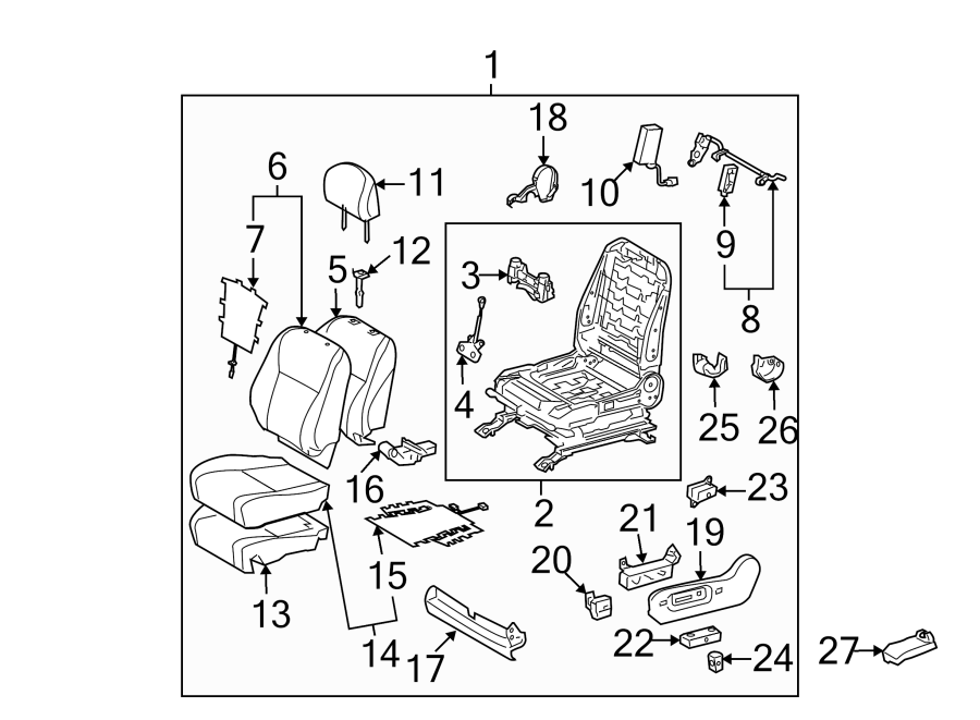 Diagram SEATS & TRACKS. DRIVER SEAT COMPONENTS. for your 2018 Toyota Highlander   