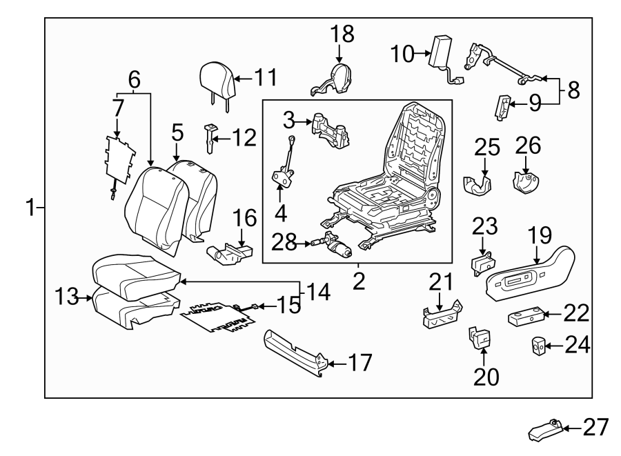 Diagram SEATS & TRACKS. DRIVER SEAT COMPONENTS. for your 2018 Toyota Highlander   