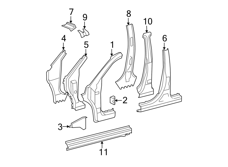 Diagram PILLARS. ROCKER & FLOOR. CENTER PILLAR & ROCKER. HINGE PILLAR. for your 2012 Toyota Avalon  Base Sedan 