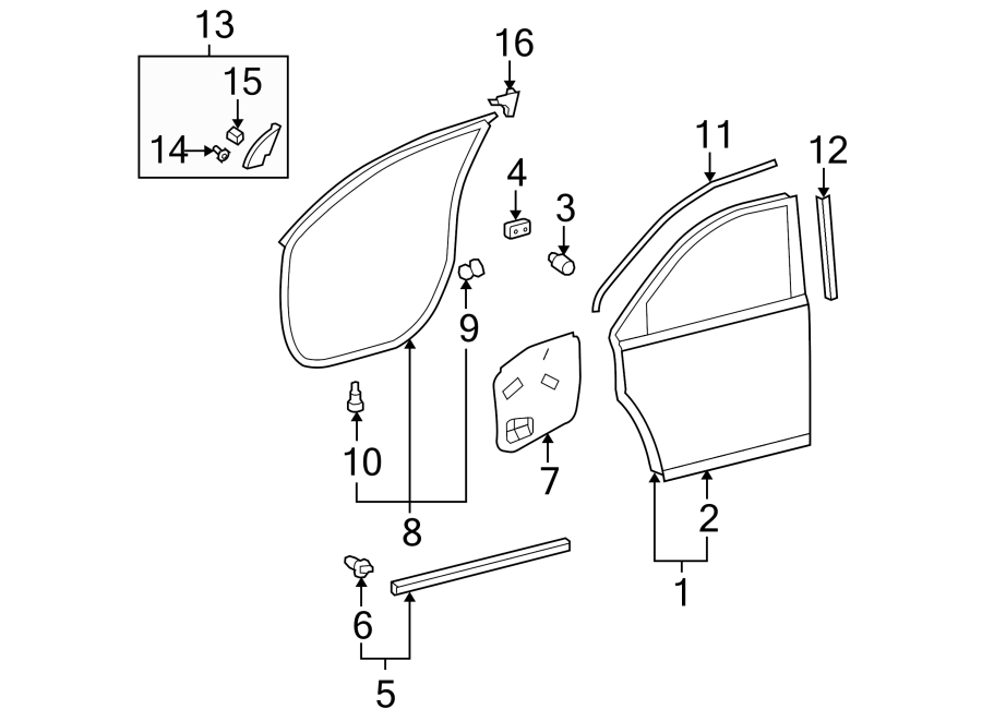 Diagram FRONT DOOR. DOOR & COMPONENTS. for your 2006 Toyota Highlander   