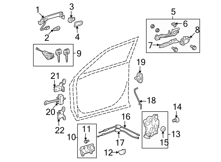 Diagram FRONT DOOR. LOCK & HARDWARE. for your 2021 Toyota Highlander   