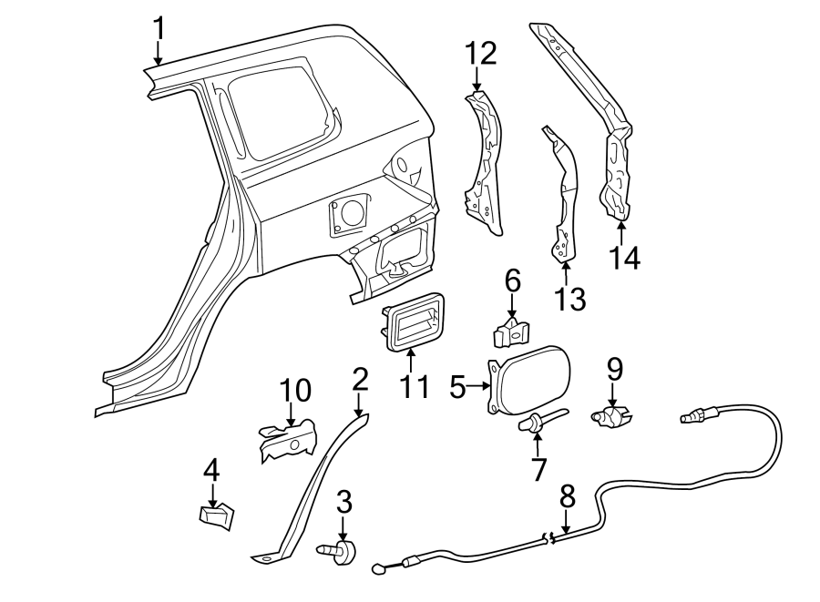 Diagram QUARTER PANEL & COMPONENTS. for your 2000 Toyota RAV4   