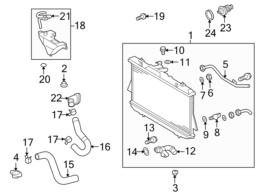 Diagram RADIATOR & COMPONENTS. for your 2024 Toyota Highlander  Hybrid XLE Sport Utility 