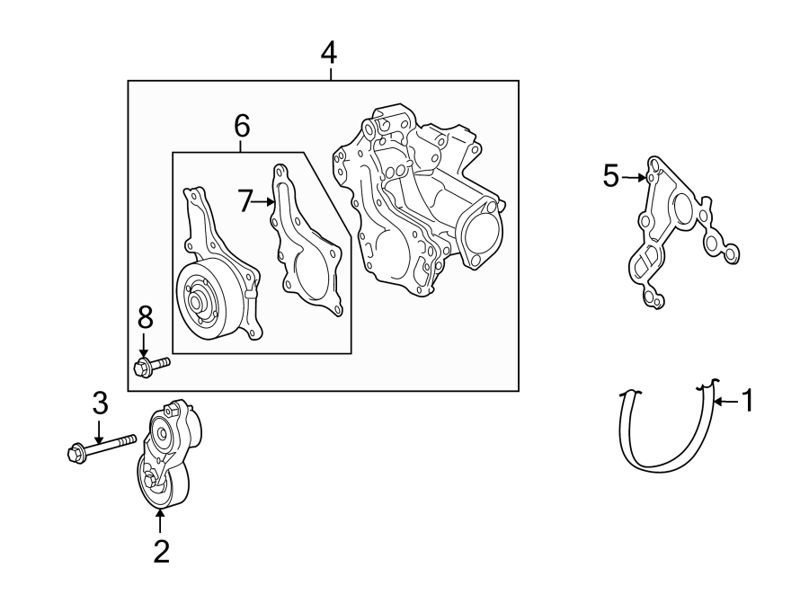 Diagram BELTS & PULLEYS. WATER PUMP. for your 2008 Toyota Tundra  Base Extended Cab Pickup Fleetside 